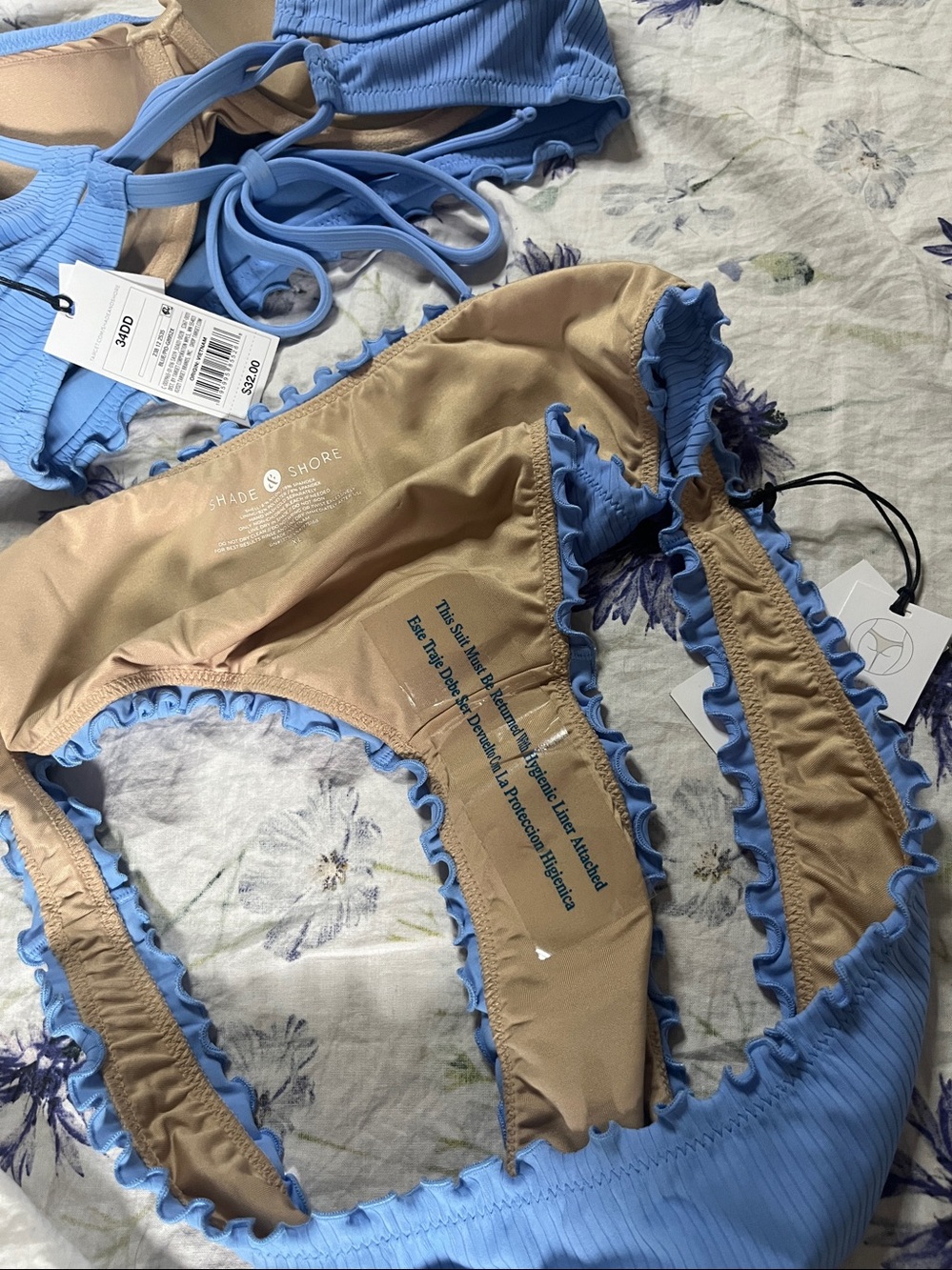 Shade & Shore Ribbed Ruffle Bikini Set – Padded Top & Low Rise Bottoms 💙✨ - Picture 4 of 5